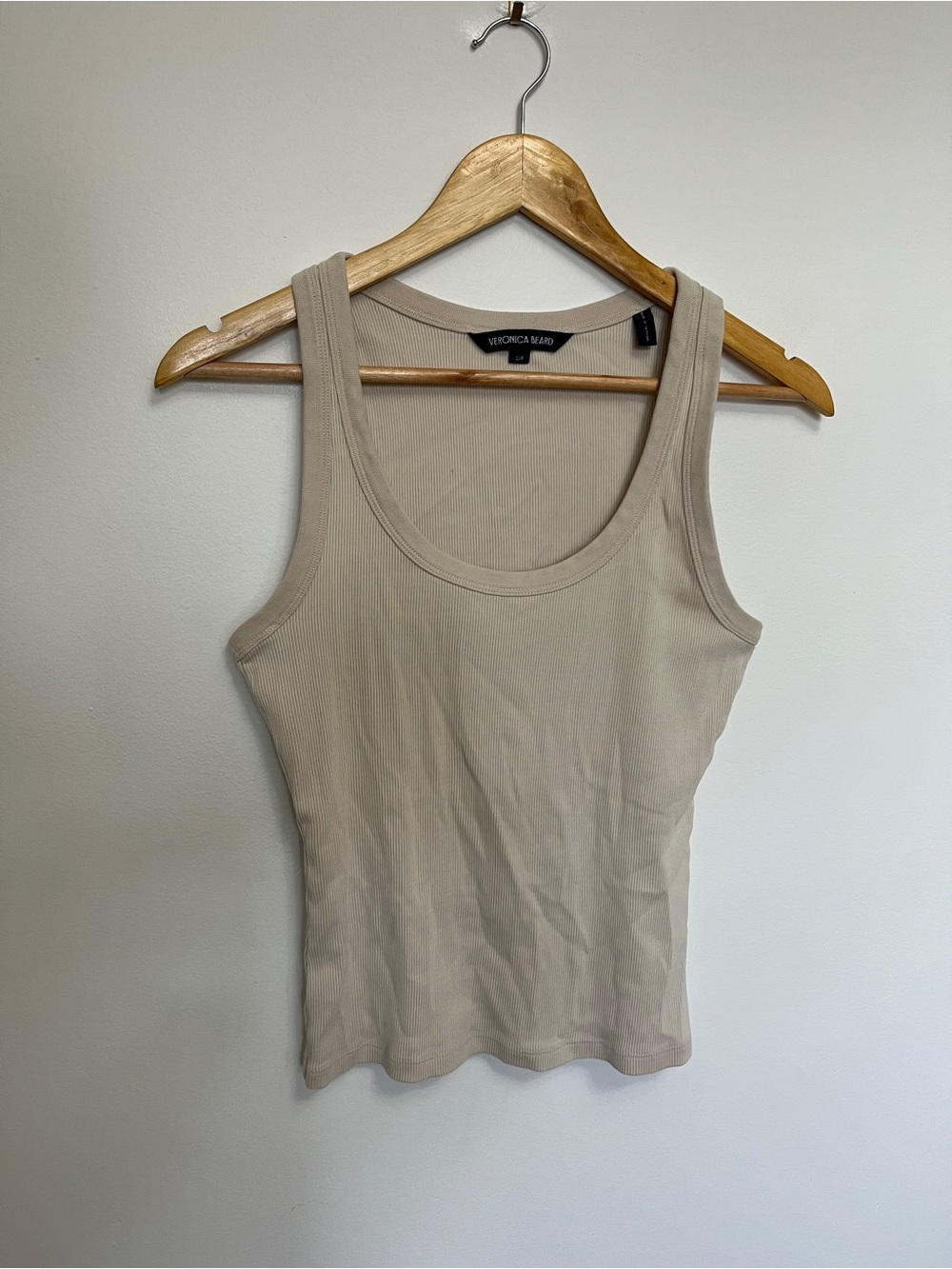 Veronica Beard Tan Ribbed Racerback Tank Top Size Small